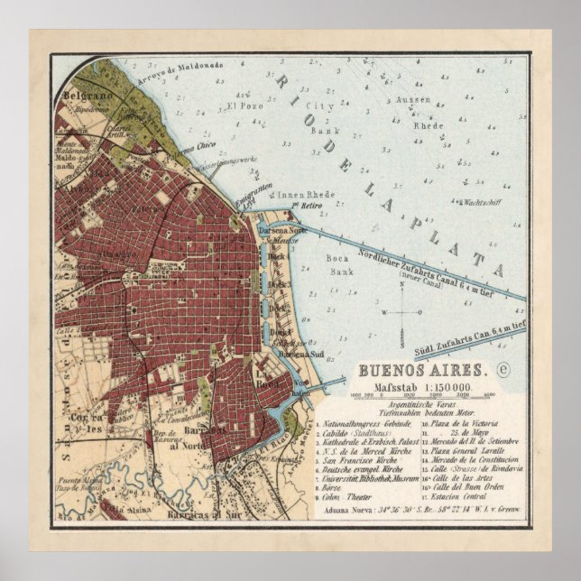 Vintage Karte von Buenos Aires Argentinien (1904) Poster (Vorne)