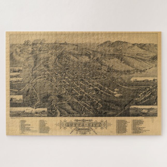 Vintage Karte von Butte Montana (1884) (Horizontal)