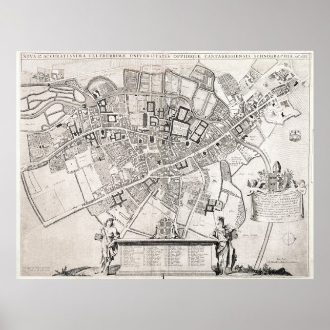 Vintage Karte von Cambridge England (1690) Poster (Vorne)