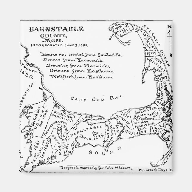 Vintage Karte von Cape Cod (1890) Magnet (Vorne)