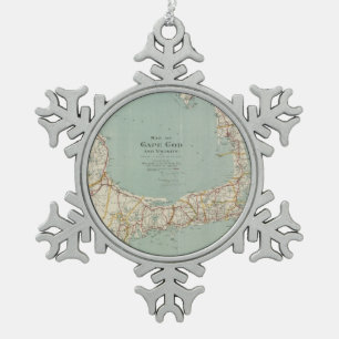Vintage Karte von Cape Cod (1917) Schneeflocken Zinn-Ornament