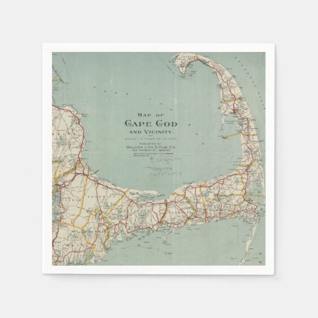 Vintage Karte von Cape Cod (1917) Serviette (Vorderseite)