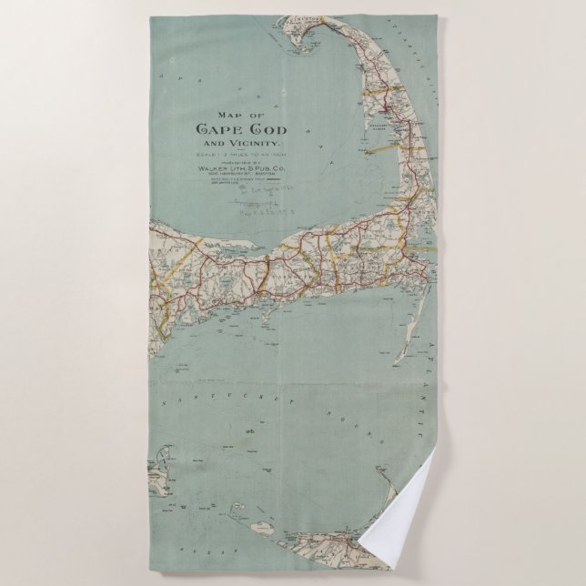 Vintage Karte von Cape Cod (1917) Strandtuch (Vorderseite)