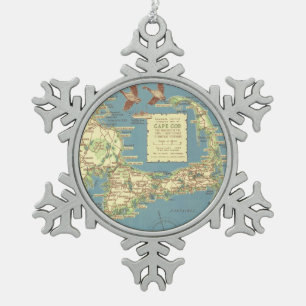 Vintage Karte von Cape Cod (1940) Schneeflocken Zinn-Ornament
