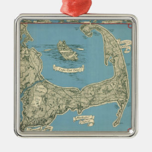 Vintage Karte von Cape Cod (1945) Ornament Aus Metall
