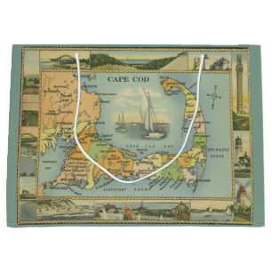 Vintage Karte von Cape Cod, Massachusetts Große Geschenktüte