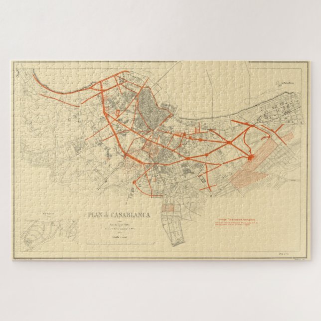 Vintage Karte von Casablanca Marokko (1917) (Horizontal)