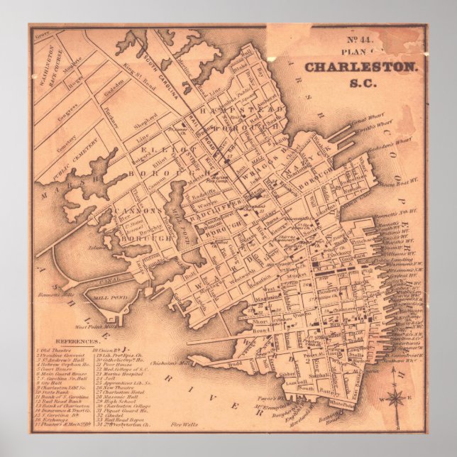Vintage Karte von Charleston South Carolina (1849) Poster (Vorne)