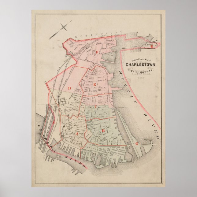 Vintage Karte von Charlestown MA (1885) Poster (Vorne)