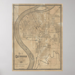Vintage Karte von Chattanooga TN (1885) Poster