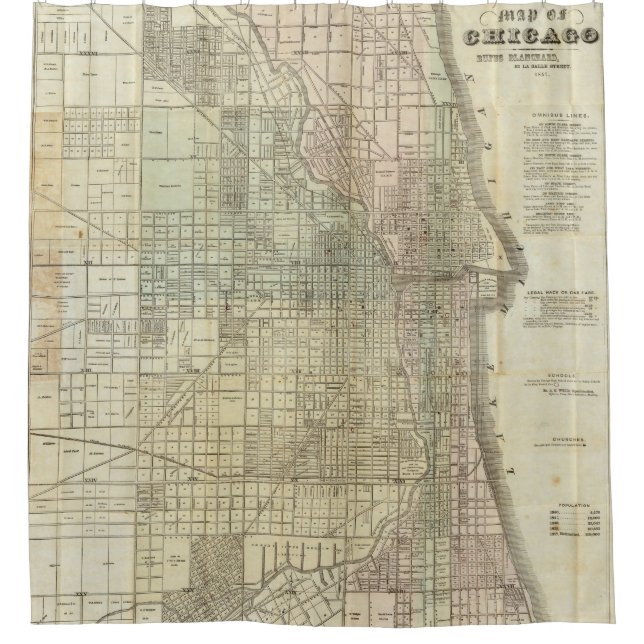 Vintage Karte von Chicago (1857) Duschvorhang (Vorderseite)