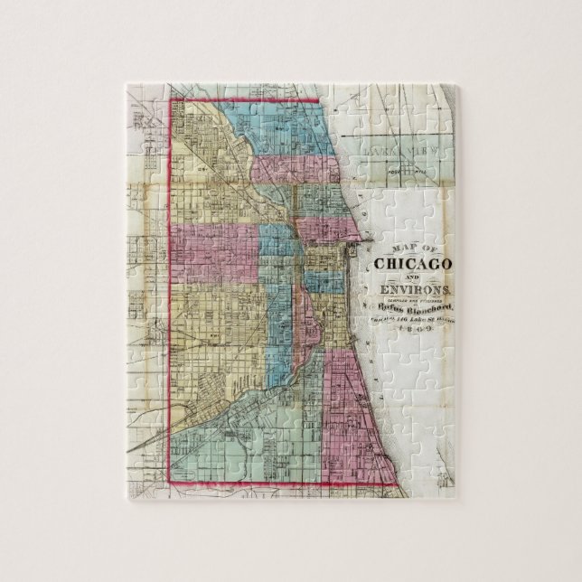 Vintage Karte von Chicago (1869) (Vertikal)