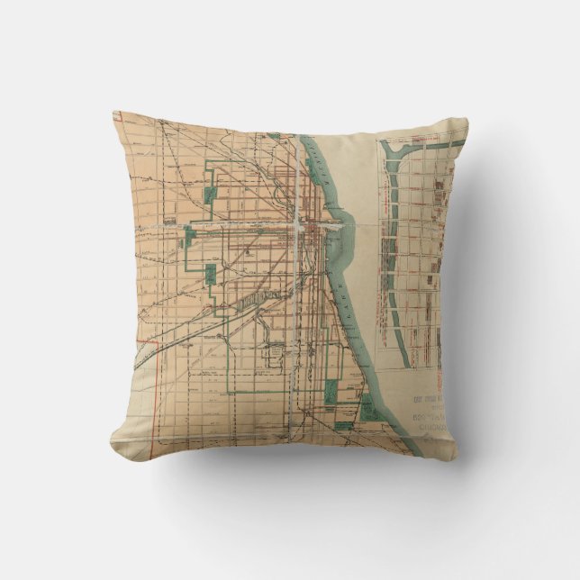 Vintage Karte von Chicago Illinois (1889) Kissen (Vorderseite)