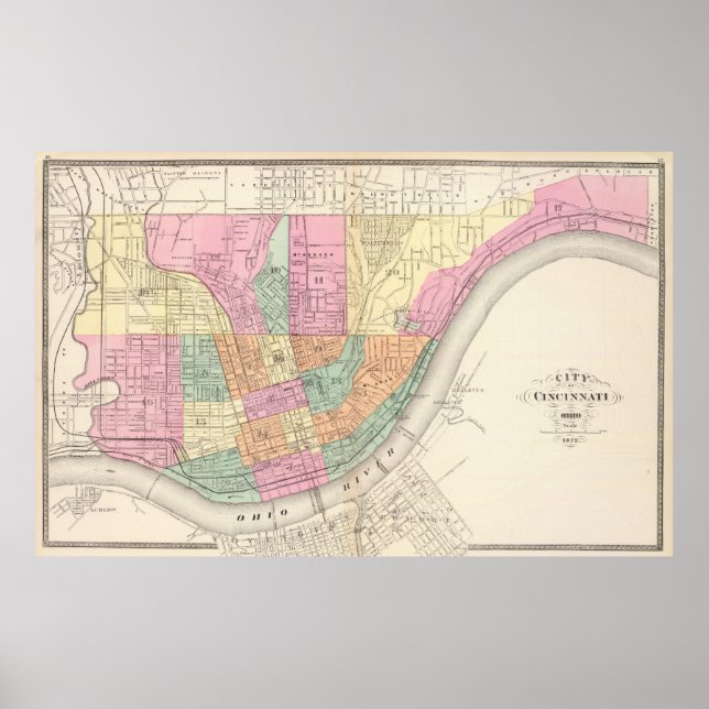Vintage Karte von Cincinnati OH (1872) Poster (Vorne)