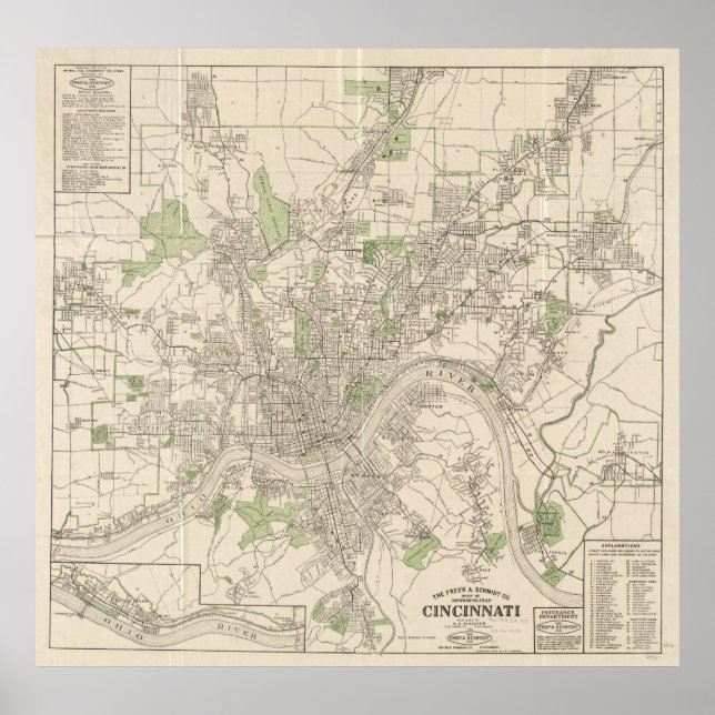 Vintage Karte von Cincinnati Ohio (1915) Poster (Vorne)