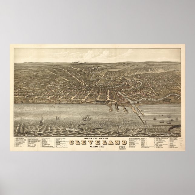 Vintage Karte von Cleveland (1877) Poster (Vorne)