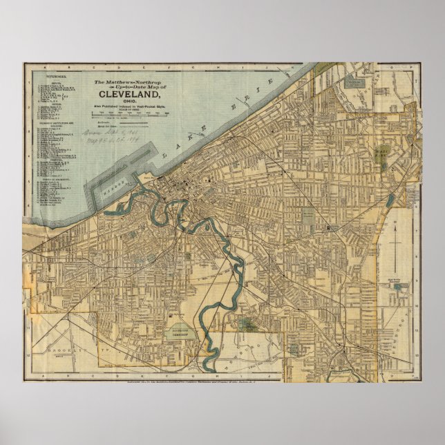 Vintage Karte von Cleveland OH (1894) Poster (Vorne)