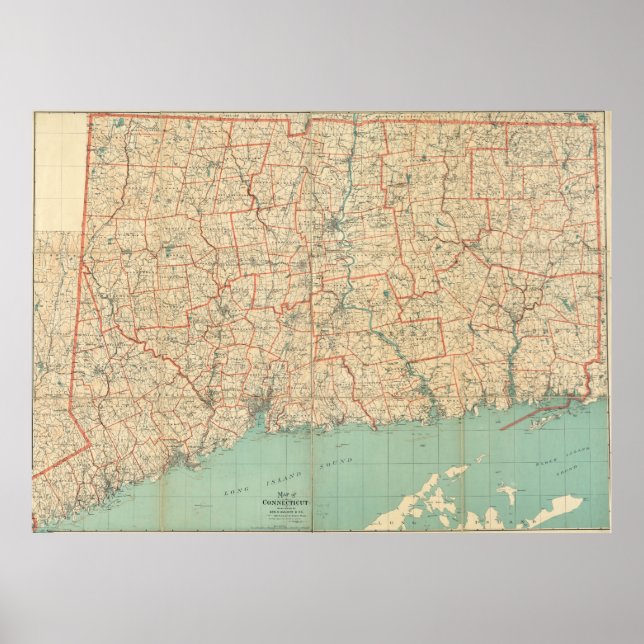 Vintage Karte von Connecticut (1823) Poster (Vorne)