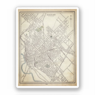 Vintage Karte von Dallas, TX (1890) Aufkleber