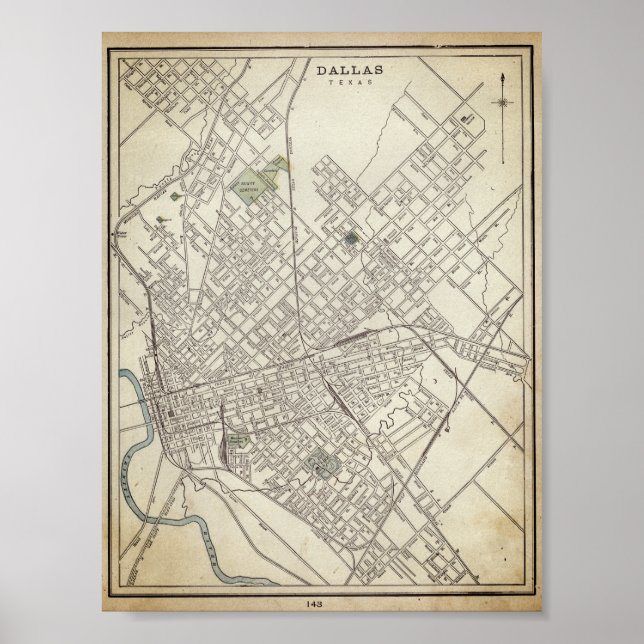 Vintage Karte von Dallas, TX (1890) Poster (Vorne)