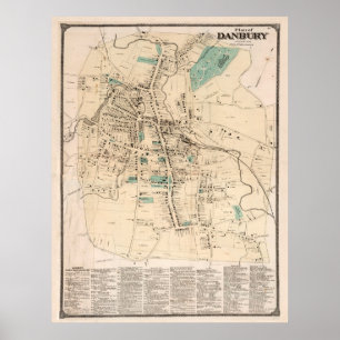 Vintage Karte von Danbury Connecticut (1867) Poster