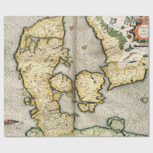Vintage Karte von Dänemark (1596) Geschenkpapier