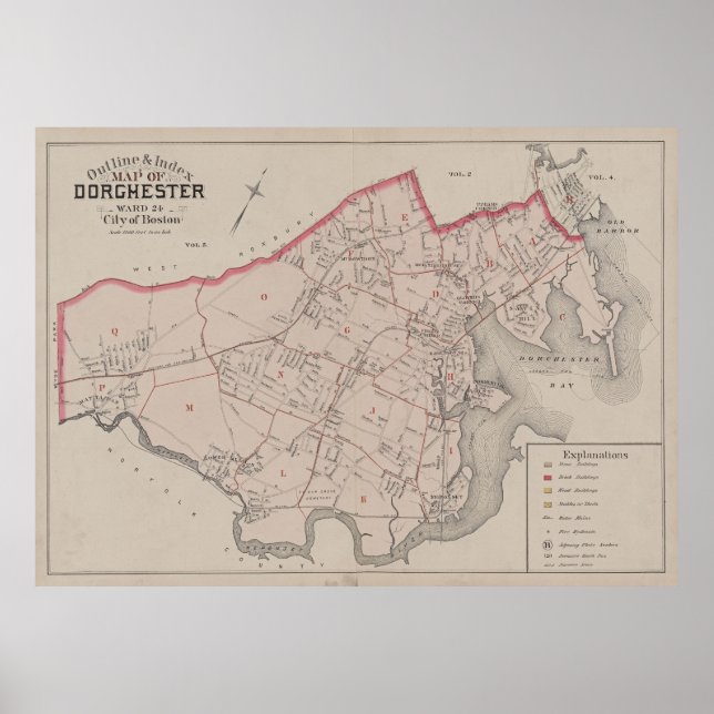 Vintage Karte von Dorchester MA (1884) Poster (Vorne)