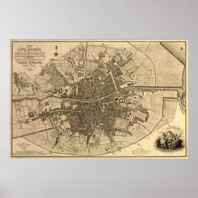 Vintage Karte von Dublin Irland (1797) Poster (Vorne)