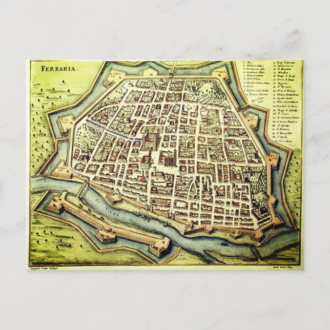 Vintage Karte von Ferrara, ITALIEN (Vorderseite)