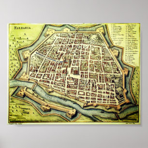 Vintage Karte von Ferrara, ITALIEN Poster