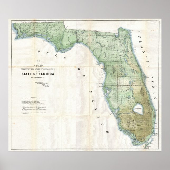 Vintage Karte von Florida (1853) Poster (Vorne)