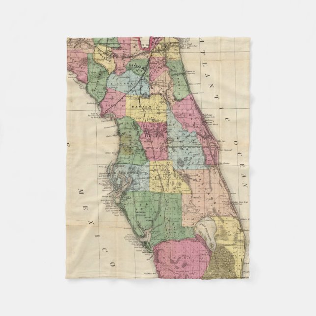 Vintage Karte von Florida (1870) Fleecedecke (Vorderseite)