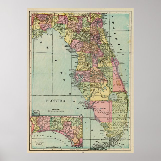 Vintage Karte von Florida (1909) Poster (Vorne)