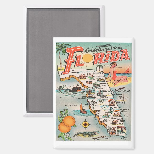 Vintage Karte von Florida Magnet (Vorderseite/Rückseite)