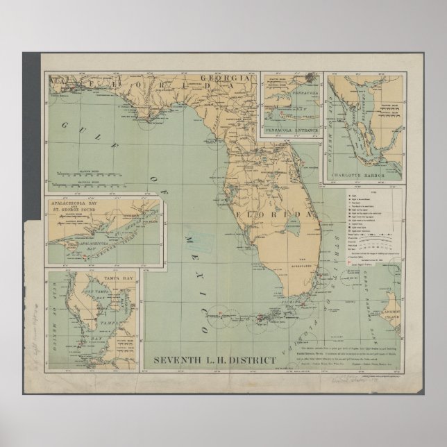 Vintage Karte von Florida Poster (Vorne)
