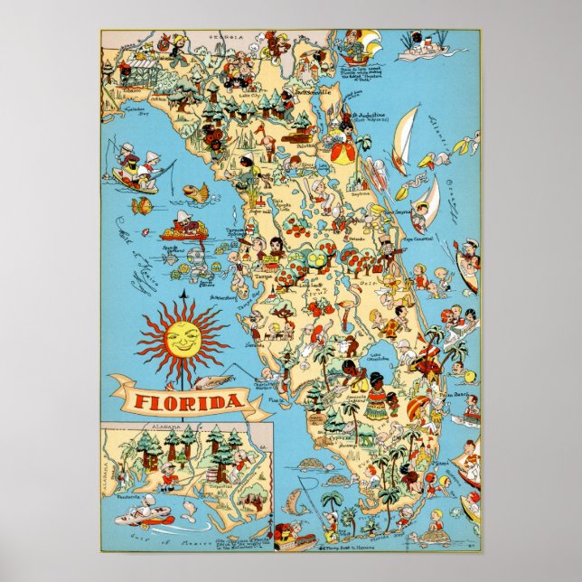 Vintage Karte von Florida Poster (Vorne)