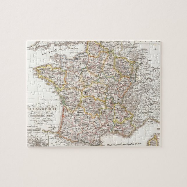 Vintage Karte von Frankreich (1850) (Horizontal)