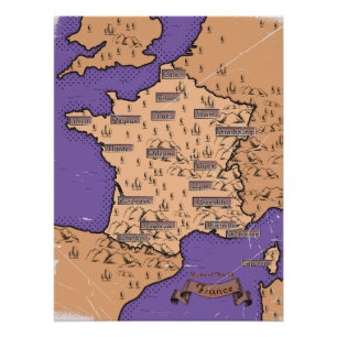 Vintage Karte von Frankreich Poster