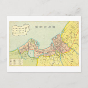 Vintage Karte von Fukuoka City, Japan
