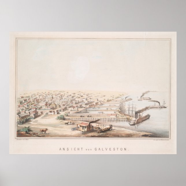 Vintage Karte von Galveston TX (1855) Poster (Vorne)