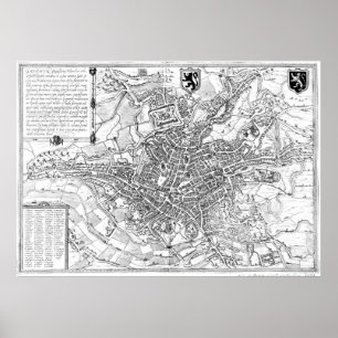 Vintage Karte von Gent Belgium (1650) BW Poster