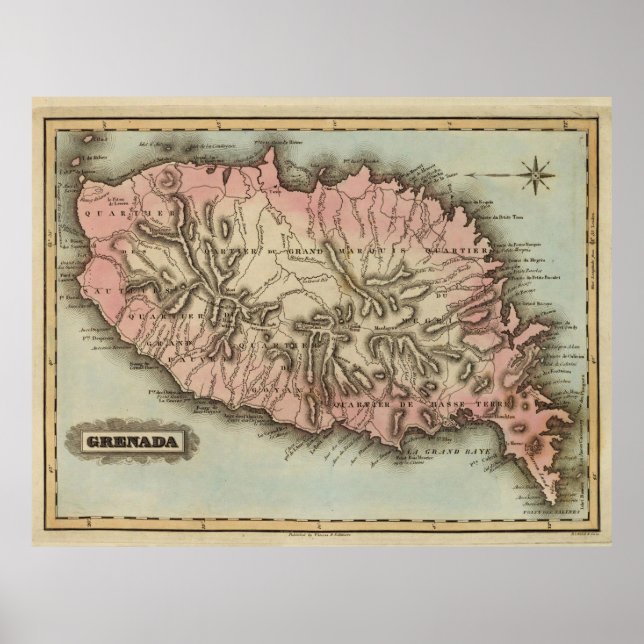 Vintage Karte von Grenada (1823) Poster (Vorne)
