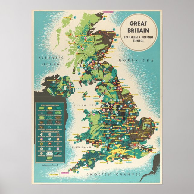 Vintage Karte von Großbritannien Poster (Vorne)