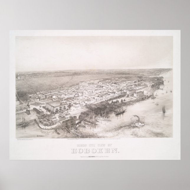 Vintage Karte von Hoboken NJ (1860) Poster (Vorne)