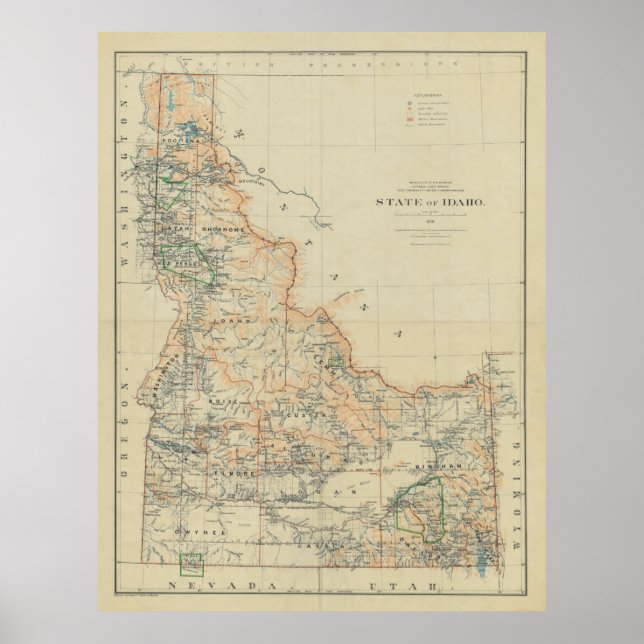 Vintage Karte von Idaho (1891) Poster (Vorne)