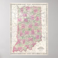 Vintage Karte von Indiana (1864)