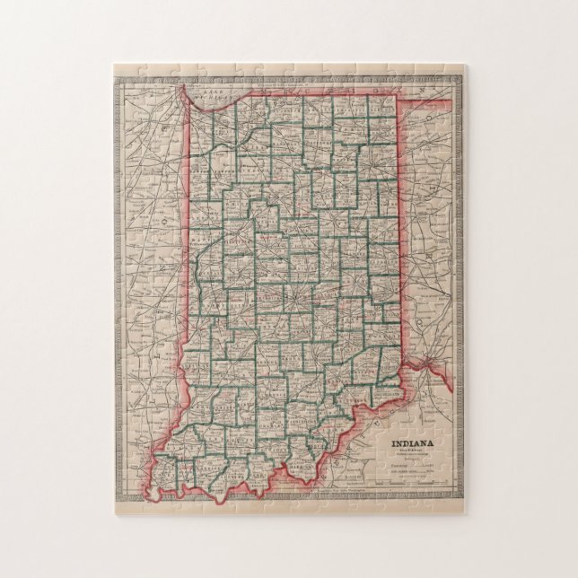 Vintage Karte von Indiana (1883) (Vertikal)