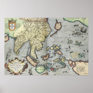 Vintage Karte von Indien 1592 Poster