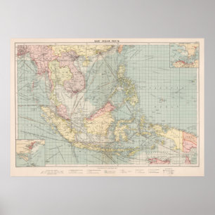 Vintage Karte von Indonesien und von Poster