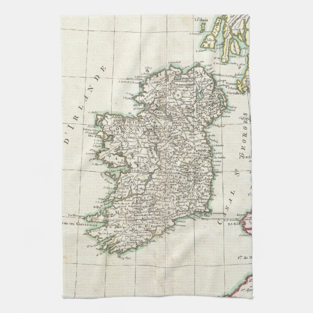 Vintage Karte von Irland (1771) Geschirrtuch (Vertikal)